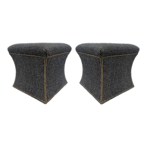 Cami Stools or Ottomans Upholstered With Nail Head Trim, Pair