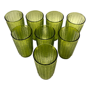 Anchor Hocking MCM Avocado Reeded Wheatgrass Green Glass Tumblers - Set of 8