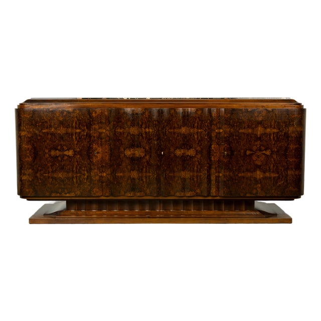 1940s Monumental Sideboard by A. Bicchierini, Burl Wood & Marble, Provence For Sale