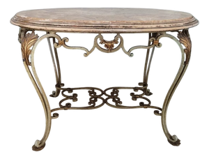 Wrought Iron and Marble Coffee Table