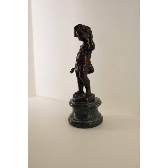 Neoclassical Vintage Bronze Neoclassical Figurine on Green Marble Base For Sale - Image 3 of 15