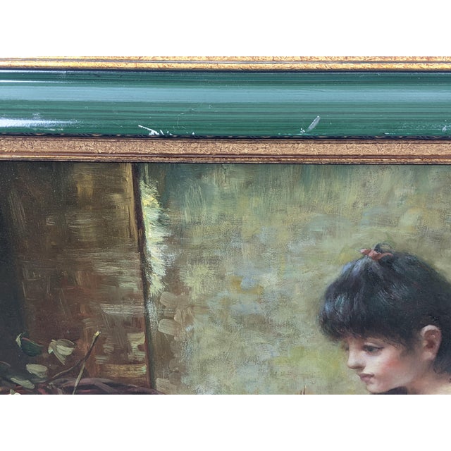 Late 19th Century Attributed Sophie-Vera Bovet Large Vivid Floral Figurative Oil Painting, Green & Gold Gilt Frame For Sale - Image 15 of 17
