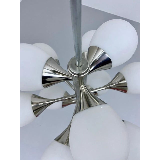 1960s Metal Sputnik Light with 12 White Opaline Teardrops from Kaiser Idell / Kaiser Leuchten, 1960s For Sale - Image 5 of 8