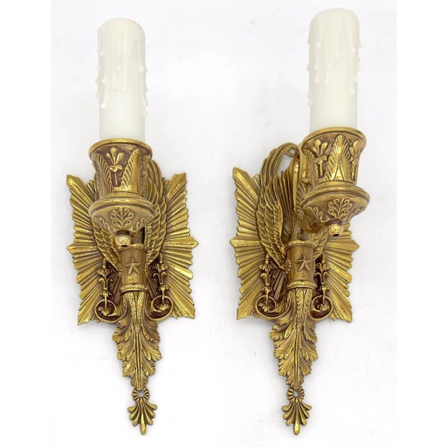 Pair of Diminutive Napoleonic Neoclassical Bronze Wall Sconces with Swan Motif, Attributed to P.E. Guerin, Rewired a rare...