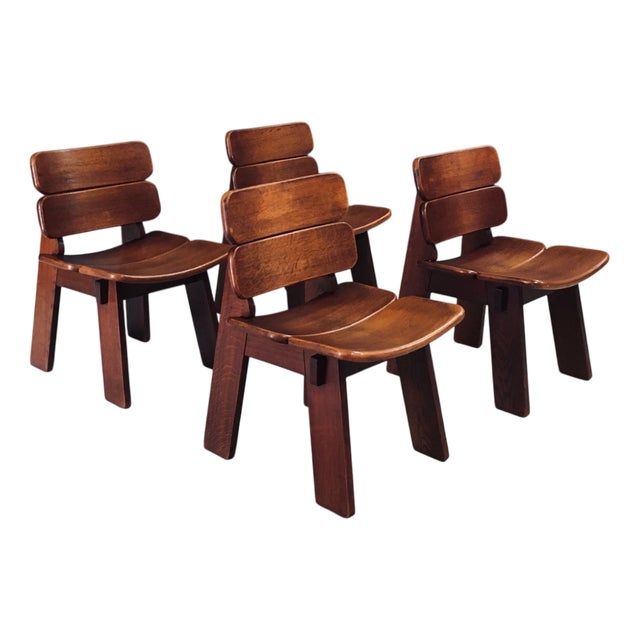 Constructivist Oak Dining Chairs, Belgium, 1960s, Set of 4 For Sale