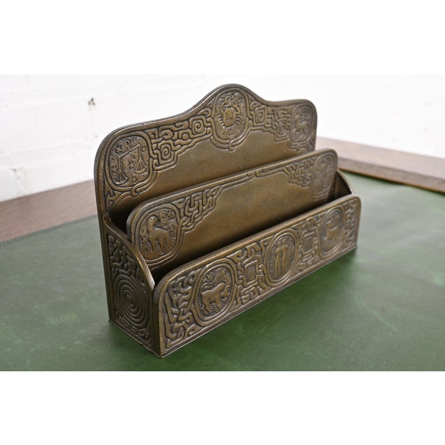 Art Deco Tiffany Studios New York Zodiac Pattern Bronze Letter Rack For Sale - Image 3 of 12