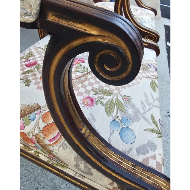 Wood Pair of Vintage English Regency Style Saber Legged Armchairs For Sale - Image 7 of 8