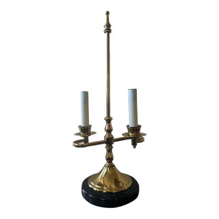 Small 1960s Brass Candelabra and Black Marble Base Table Lamp For Sale