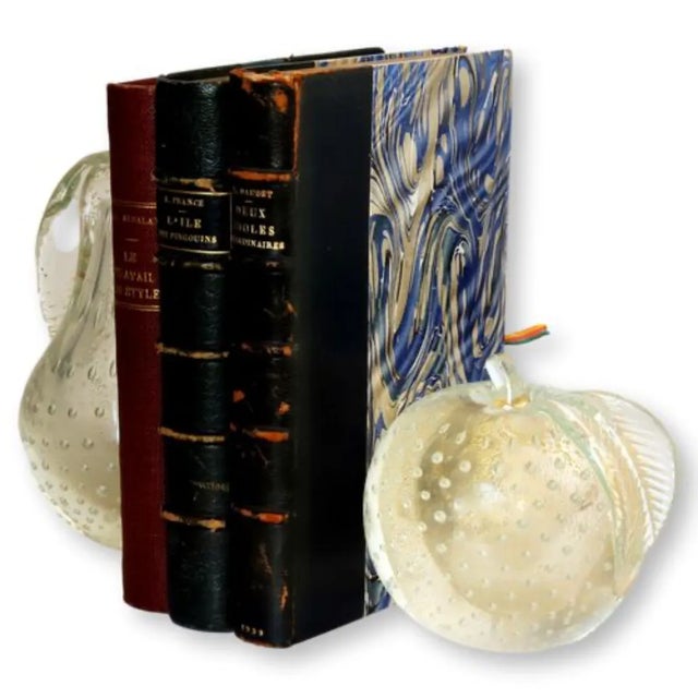 Midcentury Murano Glass Gold Flake Pear & Apple Bookends For Sale - Image 4 of 6
