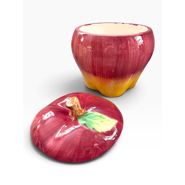 Farmhouse Vintage Asia Master Group Apple Cookie Jar, Ceramic, Red & Yellow For Sale - Image 3 of 5