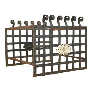 Antique Wrought Iron Box Shaped Fireplace Box For Sale