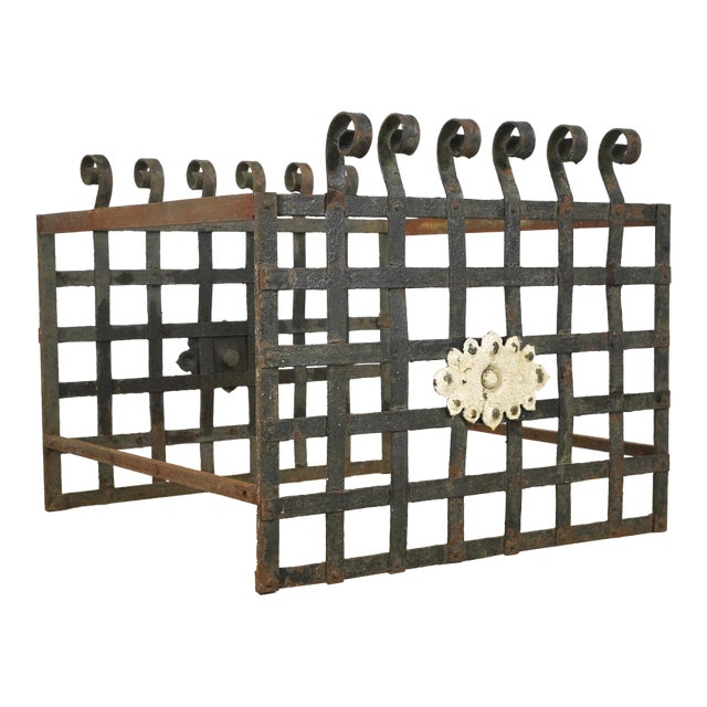 Antique Wrought Iron Box Shaped Fireplace Box For Sale