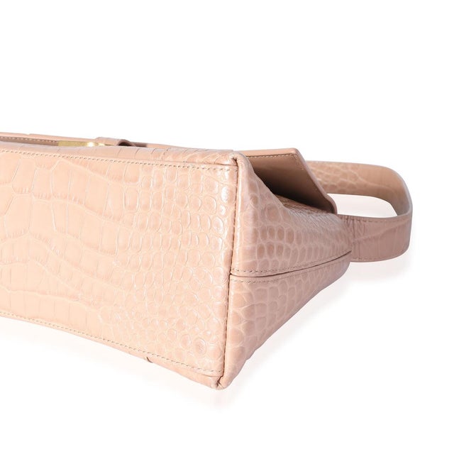Beige Croc Embossed Hourglass Downtown Shoulder Bag For Sale In New York - Image 6 of 9