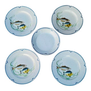 1970s Fitz and Floyd “La Mer” Salad Plates and Fruit Bowls- 8 Pieces For Sale