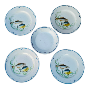1970s Fitz and Floyd “La Mer” Salad Plates and Fruit Bowls- 8 Pieces