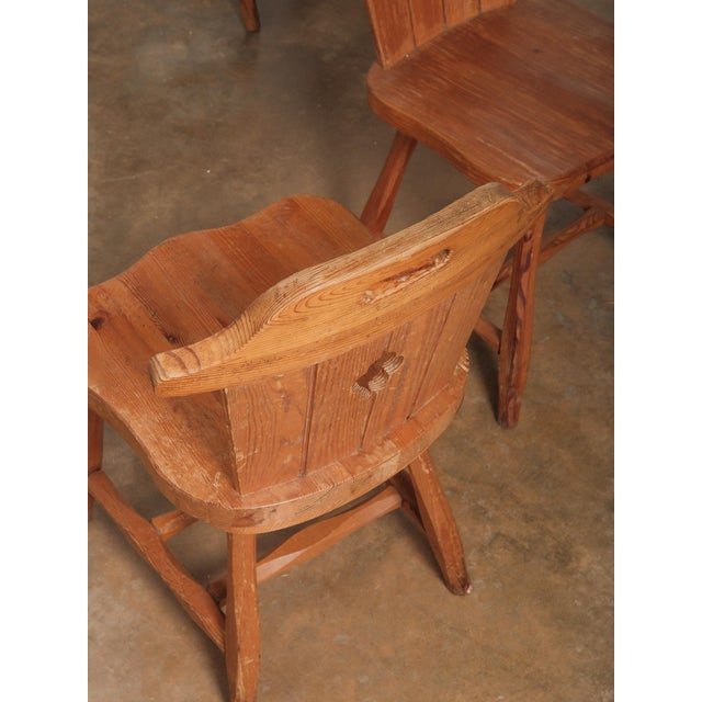 Wood Set of 6 Vintage Alpine Pine Chairs With Cut-Out Backs and Rustic Patina For Sale - Image 7 of 7