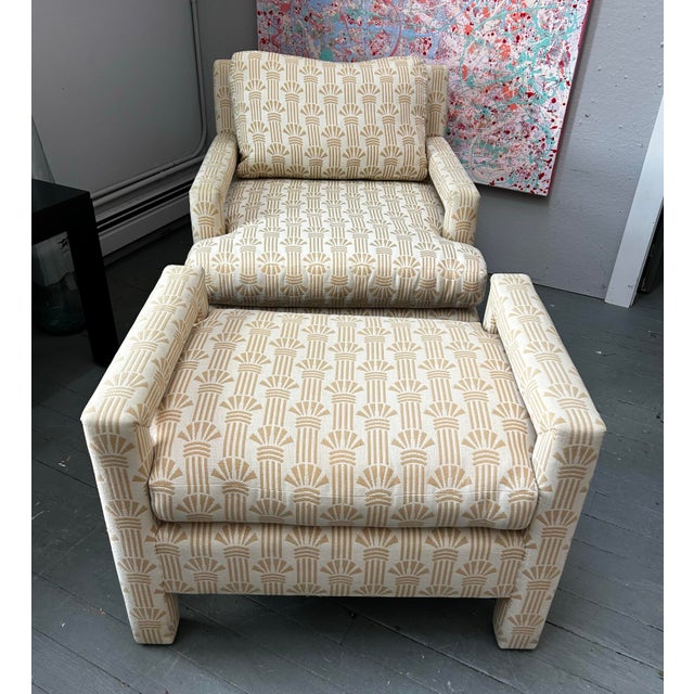 1970s Vintage 1970’s Milo Baughman Upholstered Chair and Ottoman Set For Sale - Image 5 of 11