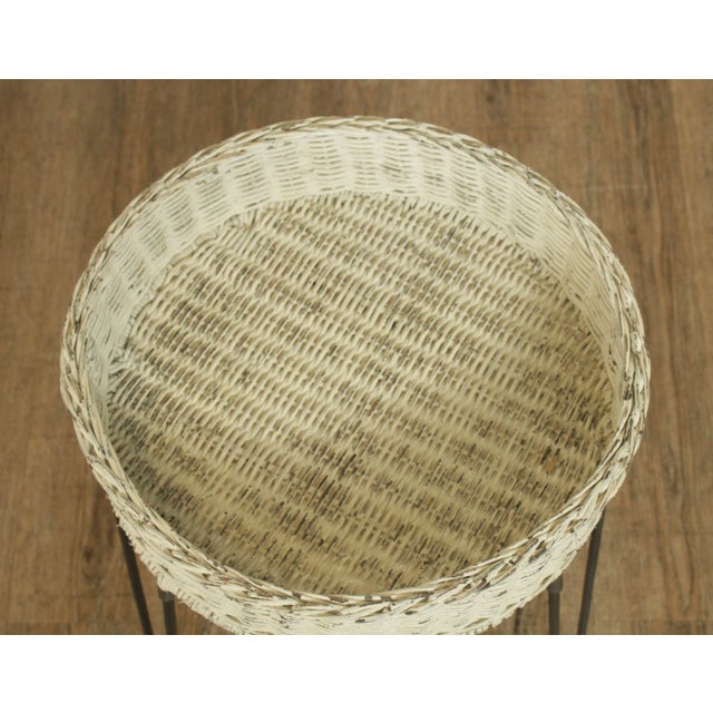 White Round Wicker Planter Table With Hairpin Legs For Sale - Image 8 of 12