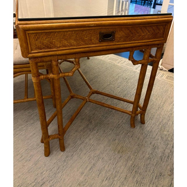 Rattan Midcentury British Colonial Campaign Style Desk & Chair Set For Sale In Chicago - Image 6 of 10
