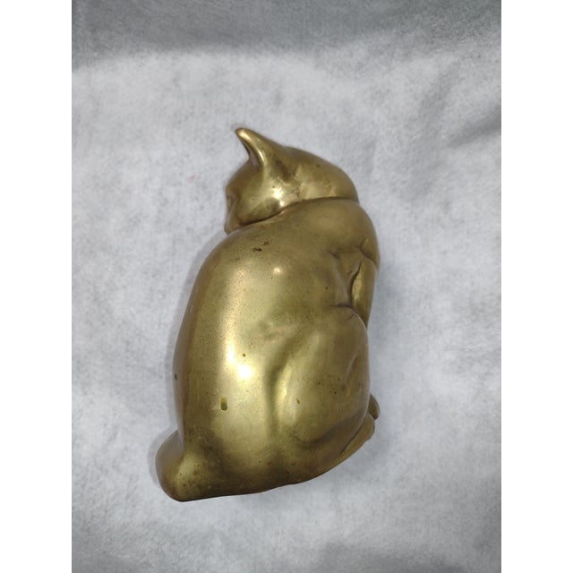 Vintage Brass Crouching Cat Statue For Sale - Image 4 of 5
