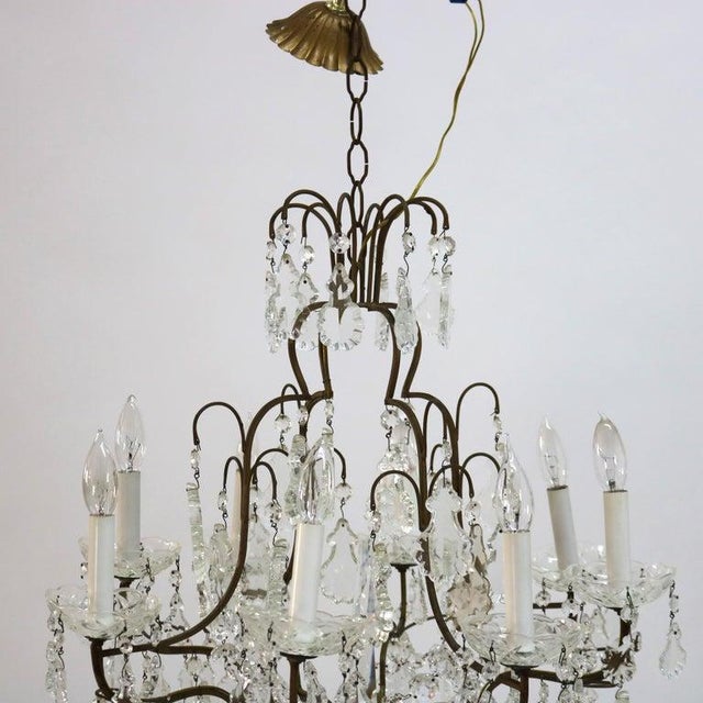 Antique Bronze and Cut Crystal Eight Light Chandelier C1930 For Sale - Image 4 of 10