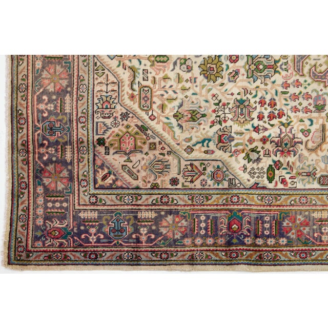Persian Beige Persian Shiraz Handmade Wool Rug With Allover Floral Motif For Sale - Image 3 of 8