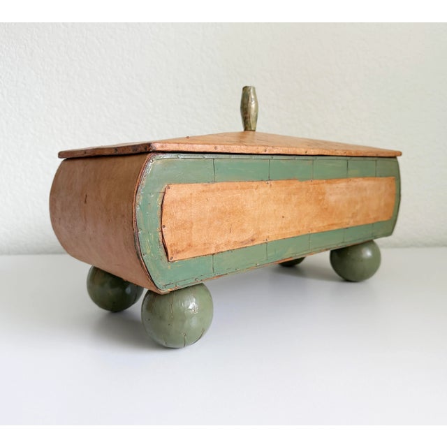 Vintage Goat Leather Wrapped Folk Art Box For Sale In Sacramento - Image 6 of 11