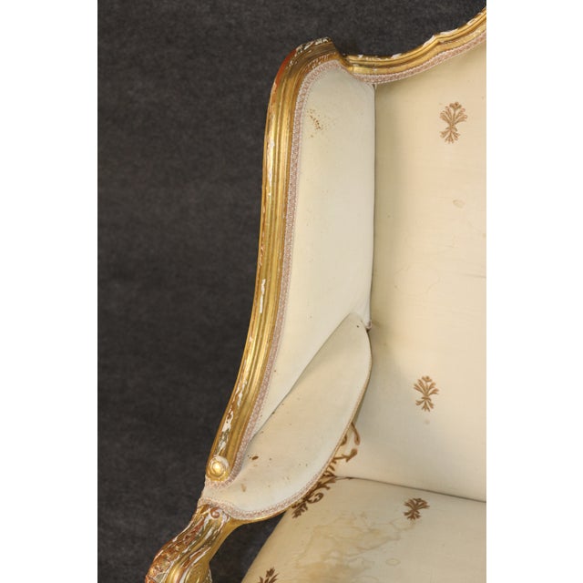 Pair 19th C French Louis XV Style Giltwood Wingback Chairs For Sale - Image 13 of 14