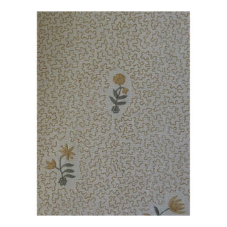 Chelsea Textiles Wildflowers on Printed Squiggles in Faded Yellow Screen Printed by Hand With Hand Embroidered Detail Fabric 1 1/4 Yards For Sale