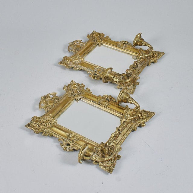 Metal Swedish Brass Sconces with Mirrors, Set of 2 For Sale - Image 7 of 7