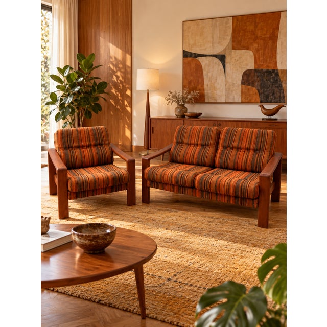Vintage Scandinavian Living Room Set in Teak and Fabric, 1970s, Set of 2 For Sale - Image 12 of 12