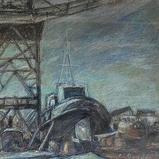 Catul Bogdan, Shipbuildings (Shipyard Scene), Pastel on Paper, 1970s, Framed For Sale - Image 4 of 5