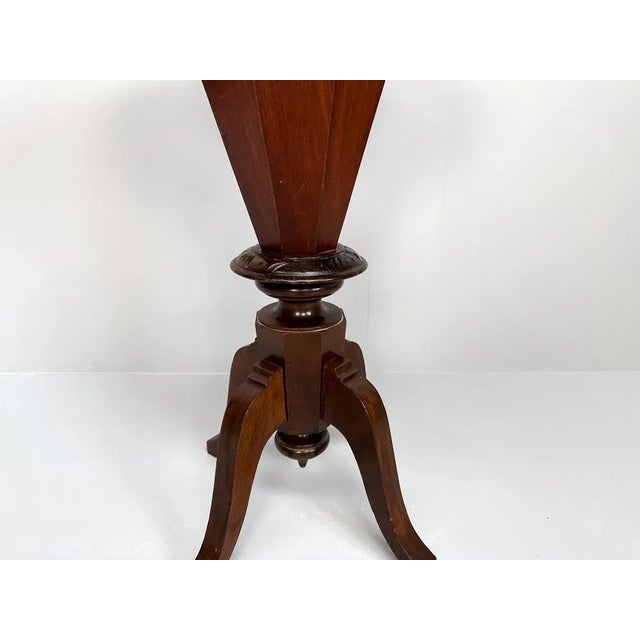 Brown Antique Inlaid Chess Trumpet Sewing Table For Sale - Image 8 of 15