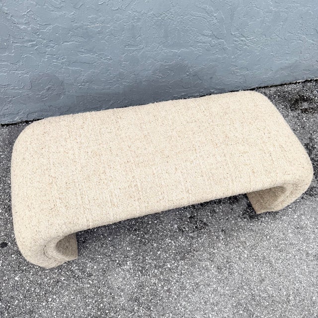 Postmodern Haitian Cotton Upholstered Flared Waterfall Bench For Sale - Image 9 of 9