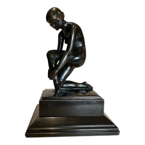 Early 20th Century Mario Korbel, Kneeling Female Nude, Bronze By Mario Korbel 1926
