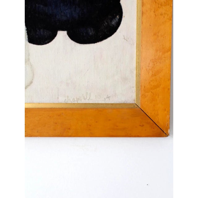 “Waiting” by William Chappell, dated 1964, is a mid-century canvas painting featuring two robust cats—one with a relaxed...