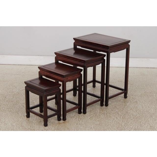 Vintage Chinese Set of 4 Stack Rosewood Nesting Tables For Sale - Image 4 of 14