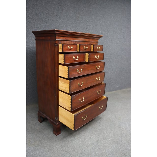 A finely crafted Henkel-Harris high chest from the New Market Collection, dating to 2000. Constructed of genuine mahogany,...