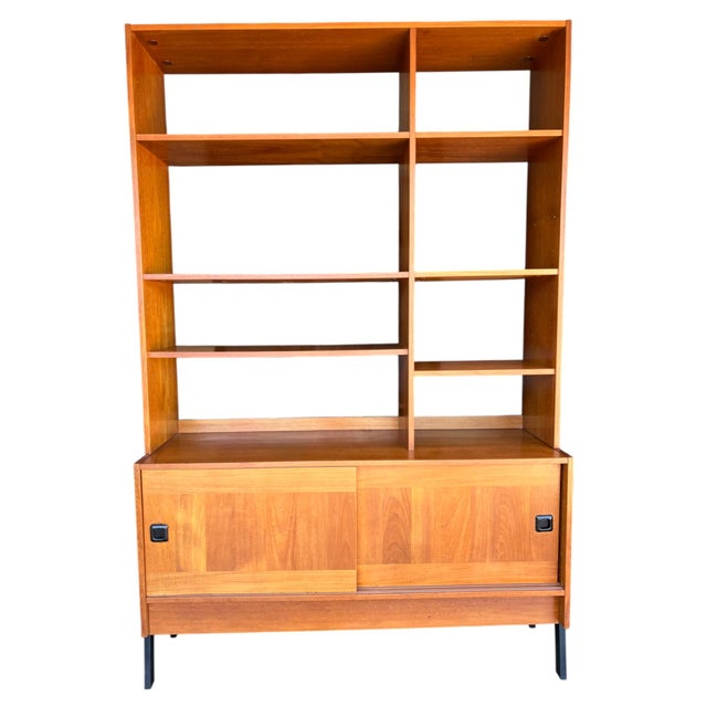 Restored Danish Modern Teak Bookcase With Sliding Doors – 1960s Mid-Century Display Cabinet For Sale - Image 14 of 16