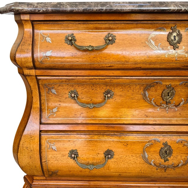 Brown 1990s French Provincial Louis XV Style Hand-Painted Marble Top Bombe Commode Chest by Ferguson Copeland For Sale - Image 8 of 14