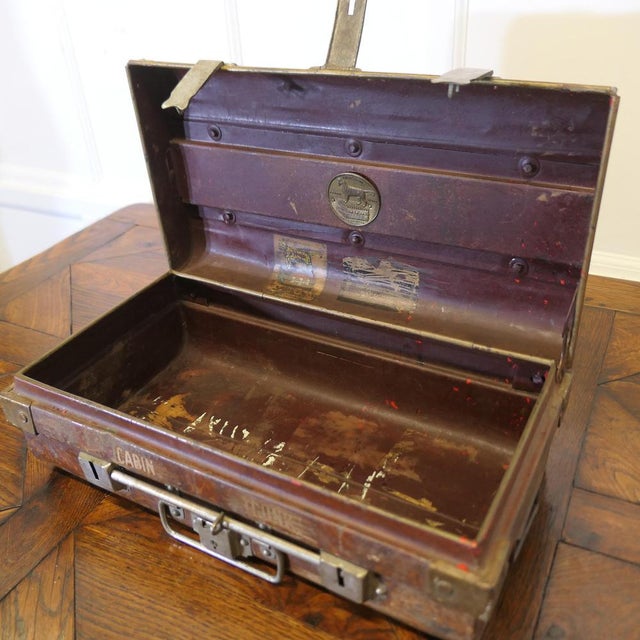 Old metal (best steel) travel cabin trunk, hand luggage, by t. Wilkes & sons made in the 1920s by t. Wilkes & sons, trade...