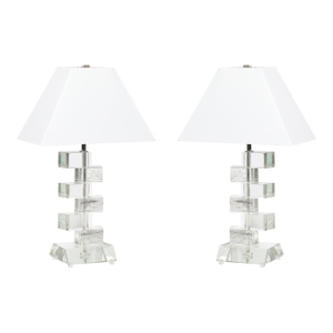 Modernist Hand-Blown Murano Stacked & Faceted Trapezoidal Glass Table Lamps
