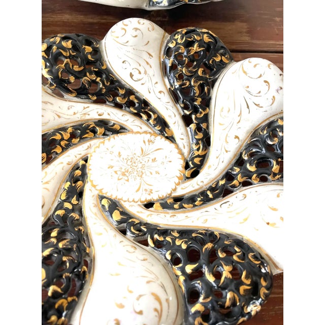 Italian Vintage Mid-Century Italian Ceramic Decorative Bowls With 22 Karat Gold Detail - Set of 3 For Sale - Image 3 of 9