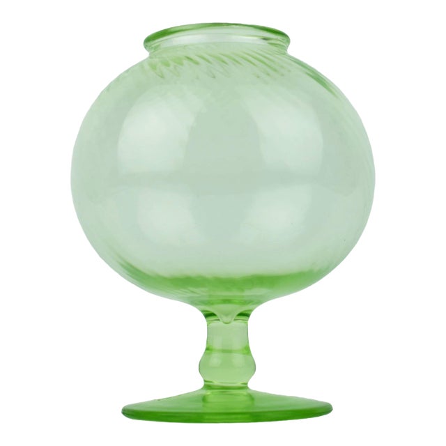 Early 20th Century Ivy Ball Leach Bowl Style Uranium Glass Vase For Sale