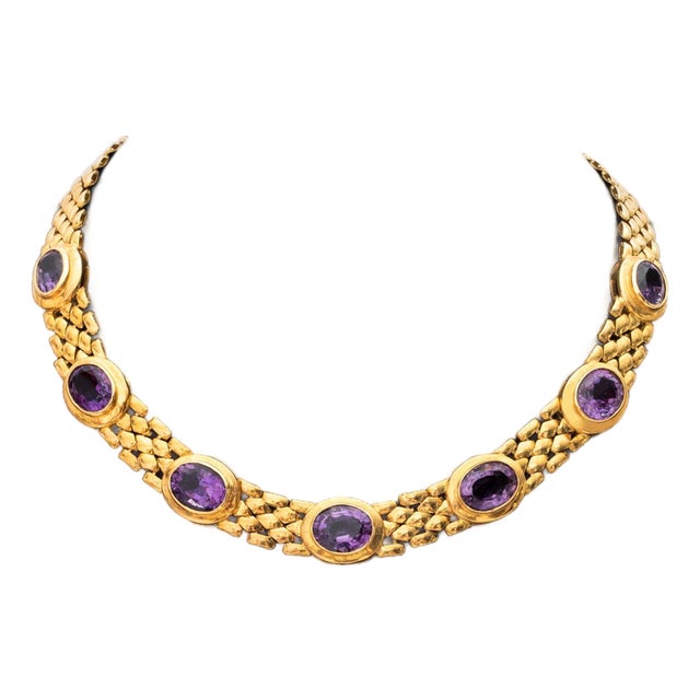 18k Yellow Gold and Amethyst Necklace For Sale