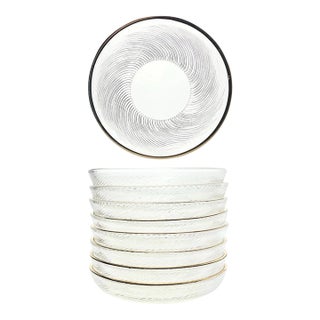 Contemporary Gold Rim Swirl Shallow Glass Bowl Dishes - Set of 8 For Sale
