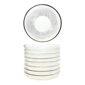 Contemporary Gold Rim Swirl Shallow Glass Bowl Dishes - Set of 8