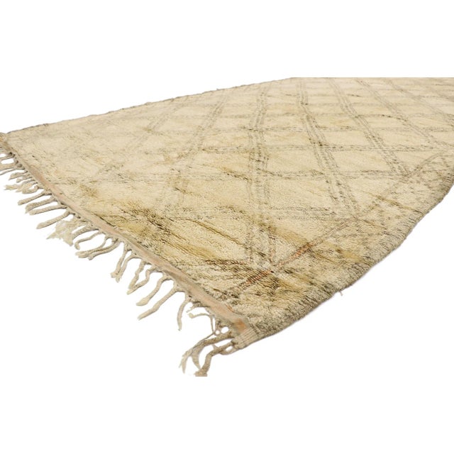 21415 Vintage Moroccan Beni Ourain Rug, 06'03 x 13'08. Minimalist Shibui meets modern Hygge in this hand knotted wool...