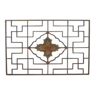 Lotus Antique Chinese Wood Screen Panel For Sale
