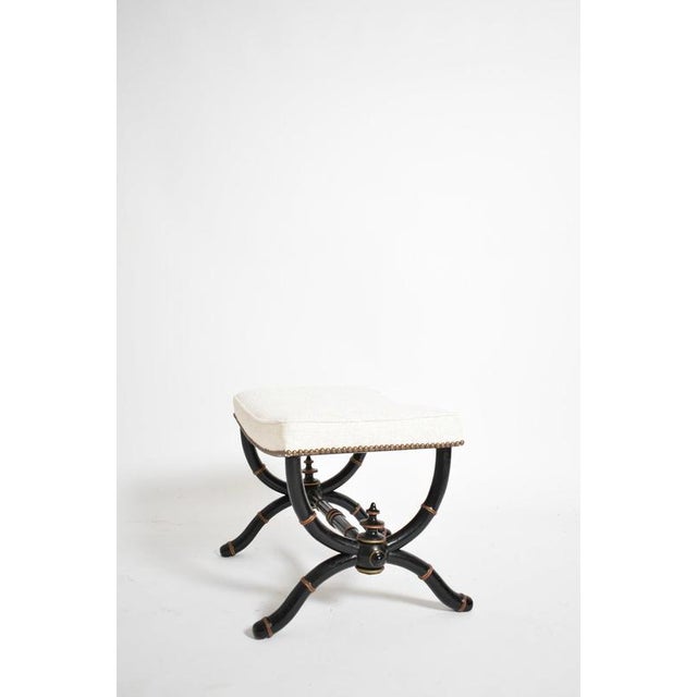 19th Century Napoleon III Curule Faux Bamboo Ottoman For Sale - Image 5 of 6
